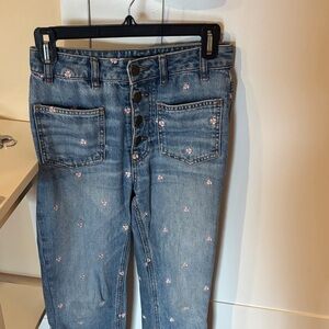 Maje Light Blue Straight Leg Jeans with Pink Floral Accents